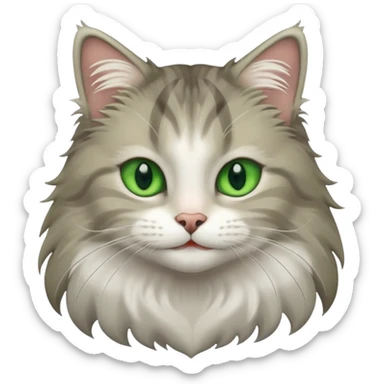 Siberian forest cat grey and white with white around eyes and green eyes smiling sticker