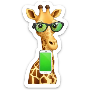 giraffe holding a smartphone with a green display sticker