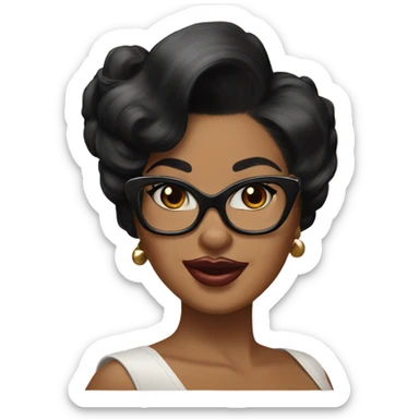pin-up brown woman with black hair wearing 50s cat eye glasses  sticker