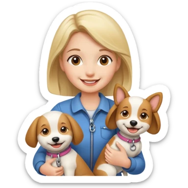 Girl holding dog in leash sticker
