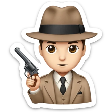 cute mafia character with fedora hat and tiny gun sticker