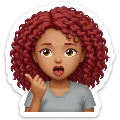 generate a pretty bratz brown skinned girl curly dark red hair, yawning in a grey tshirt bored. sticker