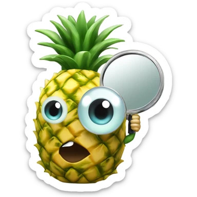 3D elegant pineapple🍍  with big shiny eyes 👀 pineapple holds mirror with its reflection 🪞🍍 sticker