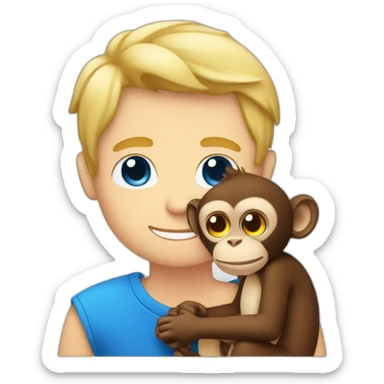 Blonde guy with blue eyes cuddling a monkey sticker