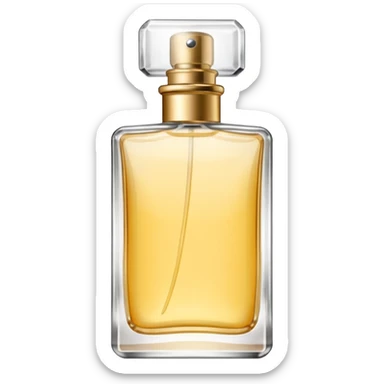 a rectangular glass bottle of perfume from which perfume is sprayed, without other additional objects sticker