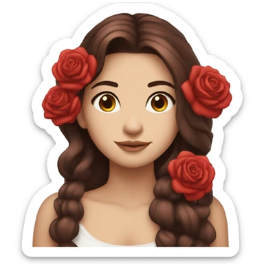 Beautiful, rose, red, flowers in hair, long dark brown hair, white fair skin sticker