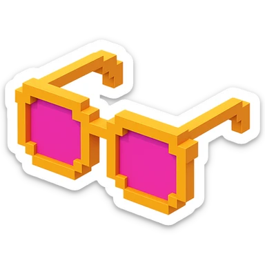 Voxel-style pink glasses with pink lenses, no background, following the silhouette from the reference image, with a different color scheme. sticker