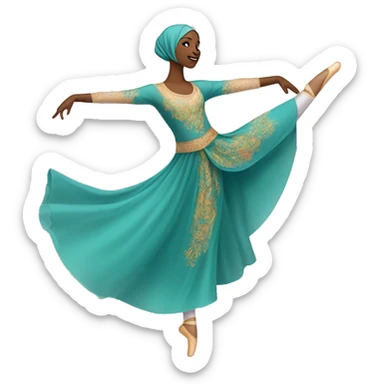 A hijabi ballet dancer emoji, mid-pose in an arabesque, wearing a flowing ballet dress and matching hijab, with delicate ballet slippers, vibrant colors, and intricate details on a transparent background.







 sticker
