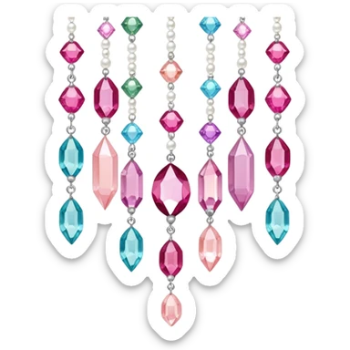Rose-colored pastel glistening glossy sparkly shiny glittery hanging crystals pearls and beads and gemstones decorations sticker