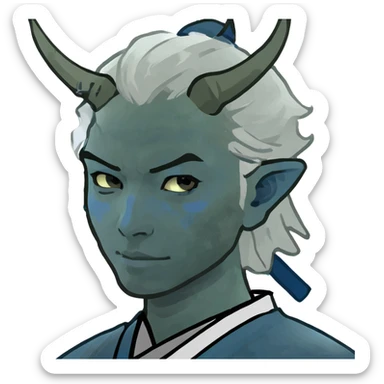 Samurai boy blue skin and blue horns and white hair sticker
