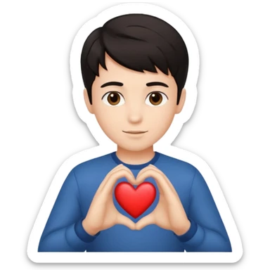 Un garçon beau qui fait un cœur avec des cheveux noir sticker