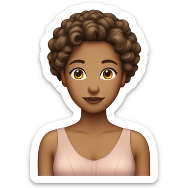 woman with tan skin, brown eyes, curly hair, and a pretty dress stading sticker