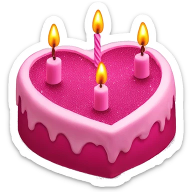 Pink glitter heart shaped cake with candles sticker