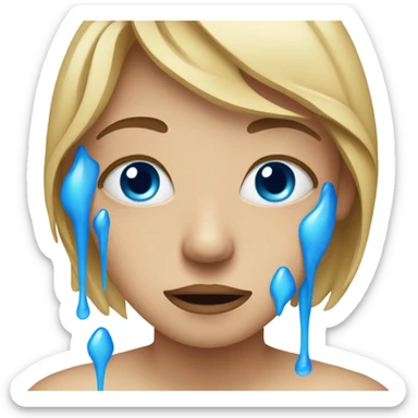 Person bawling with blue tears rolling down their devastated face sticker