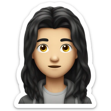 Long black hair teenager boy serious face sticker