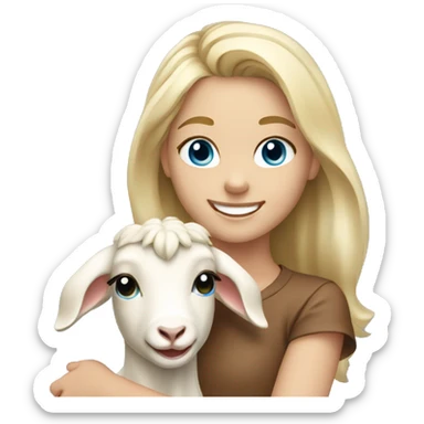 smiling girl with blonde hair blue eyes holding goat sticker