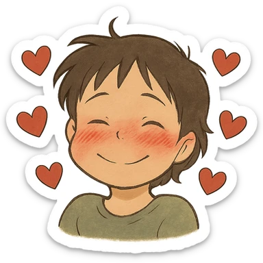 blushing face with hearts around it sticker