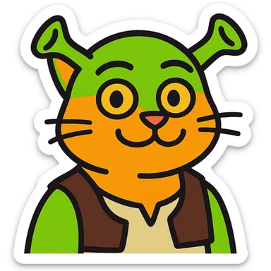 vibrant toon style cat as Shrek with green ogre ears and bold colors sticker