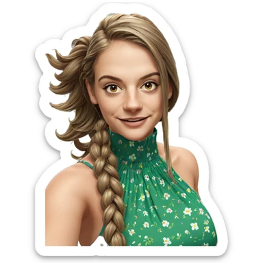 smiling girl in floral dress sticker