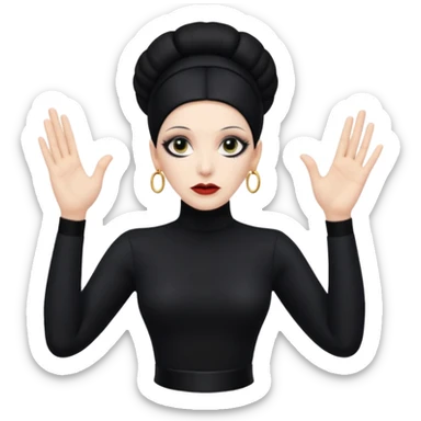 Lene Lovich shown as on the Stateless album cover with a typical symmetrical hand pose sticker