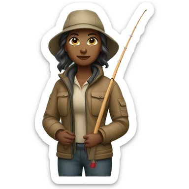 fisher woman in fisheing jacket and fishing tool in hand  real skin color  sticker