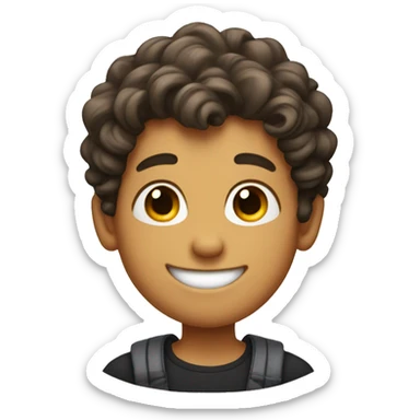 A boy with wavy hairstyle smiling with a thumbs up sticker