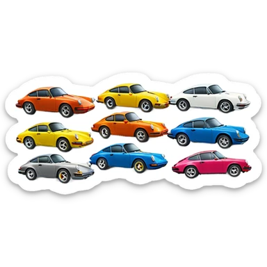 SIX CARS porsche 911 cars lined up next to each other all different colours sticker