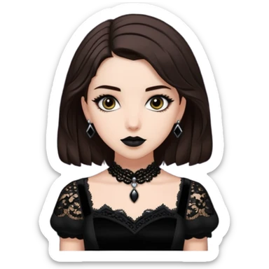 Adelaide Victoria Kane with brown hair in black goth dress sticker