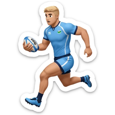 A rugby player running with the ball in sky blue kit & Navy shorts sticker