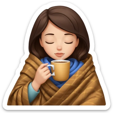 girl brunette inside a blanket sipping coffee eyes closed sticker