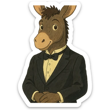 ghibli style donkey in a tuxedo sticker