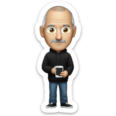 Steve jobs whit a black hoodie and a iphone in his hand sticker