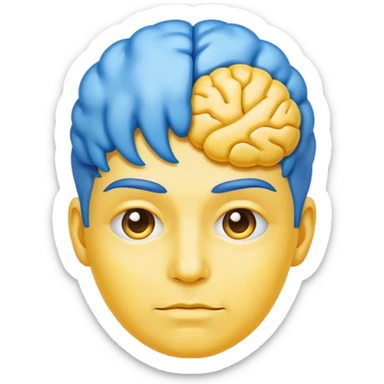 Adult person face emoji with yellow skin and a blue brain for hair sticker