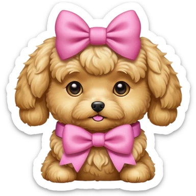 Golden maltipoo dog with pink bow k bow that is very poise sticker