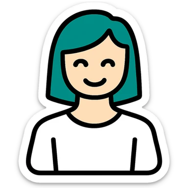 Make the face transparent, clothes as lines only, only the hair is filled in, teal icon style, keep background transparent. sticker