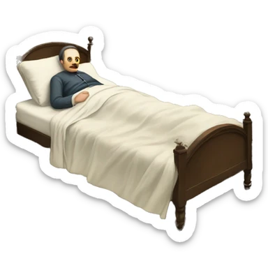 A sick man on a bed in 1870 sticker