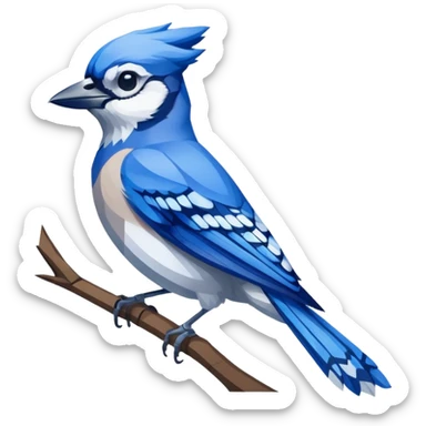 masterpiece, best quality, isolated, die-cut sticker design of a blue jay bird with a white outline, hand-drawn, detailed illustration, low-poly, high resolution, 32k resolution sticker design, gray background. 300 dpi, no emoji faces, no emoji icons sticker