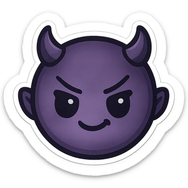 devil emoji in chibi style with gothic palette black and purple, tiny horns, cute but mischievous expression sticker