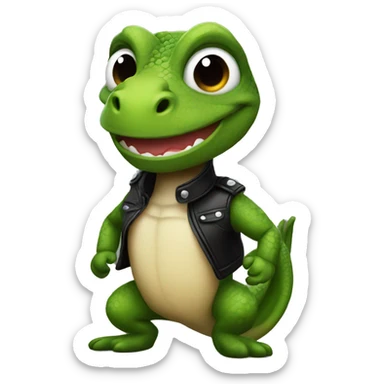  A lizard smiling wearing black leather sticker