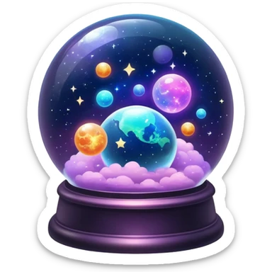 Tiny mystical mysterious sparkly magical glowing spherical nebula planets inside a glass globe dome sticker