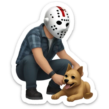 Jason voorhees playing with his dog sticker