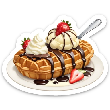 Croffle (croissant waffle) with ice cream and strawberry sticker