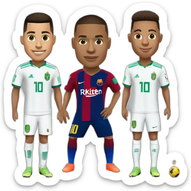 CR7 et Mbappe et Neymar et Messi avec le maillot de l'Algérie sticker