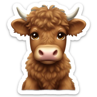 brown fluffy baby scottish cow with a small bow on head sticker