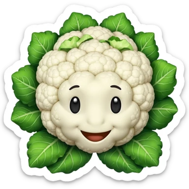 friendly cauliflower, clear, emoji style, no text sticker