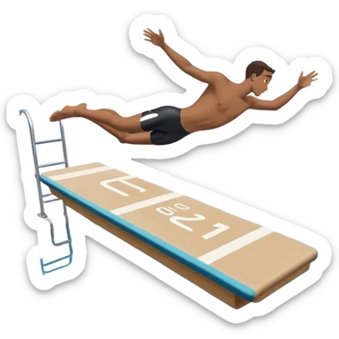 A diver mid-air after jumping off a head diving pool,  Below him, a pool labeled "Confidence". A subtle 5-4-3-2-1 on the diving board shows they took the leap despite fear. sticker