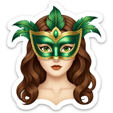 Greeneyed Woman with Long Brown hair venetian mask sticker