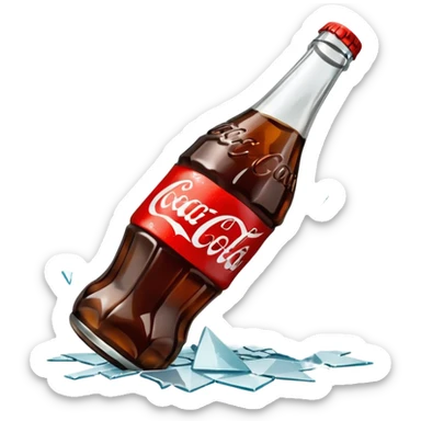 shattered bottle of coca cola split in the middle glass shards sticker