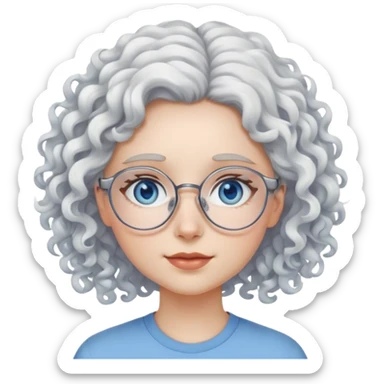 A curly-white haired girl with glasses and blue eyes. sticker