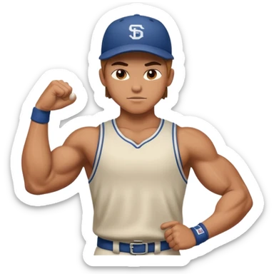 Strong teenage baseball player flexing sticker